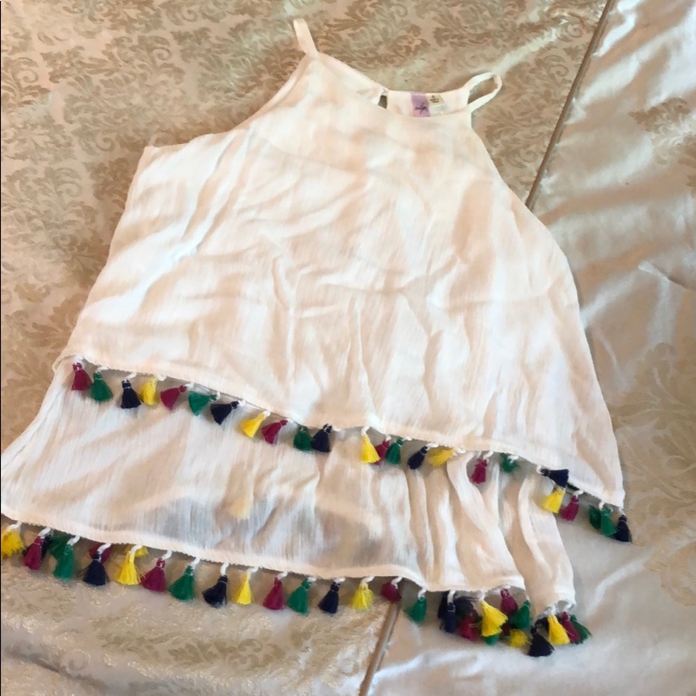 NWT-Francesca’s High neck tassel top